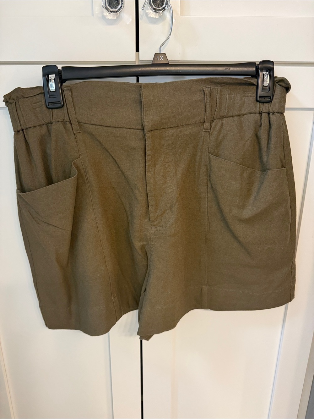 Simply Vera Vera Wang Olive Green Utility Linen-Blend Shorts
